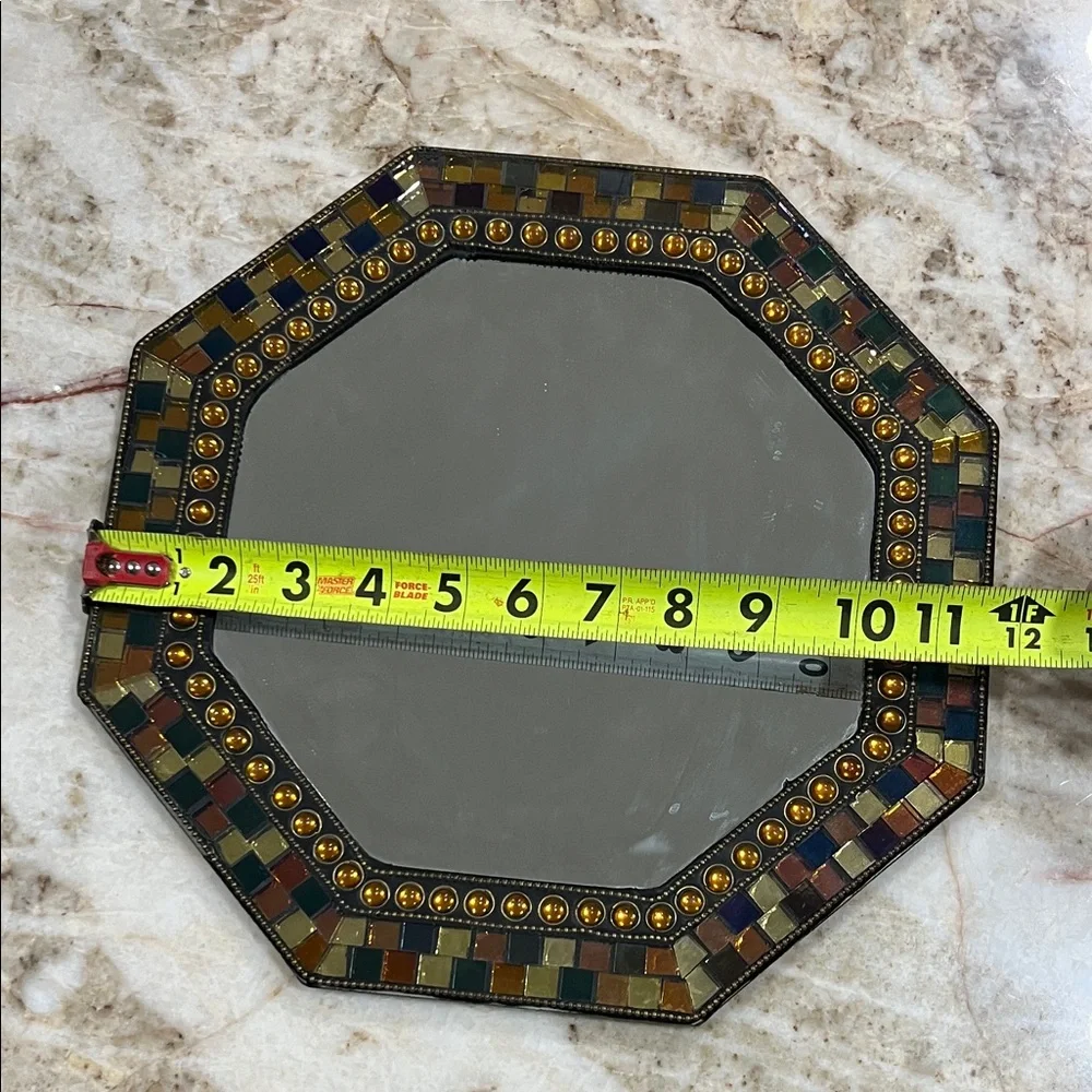 Octagonal Mosaic Wall Mirror with Multicolor Accents